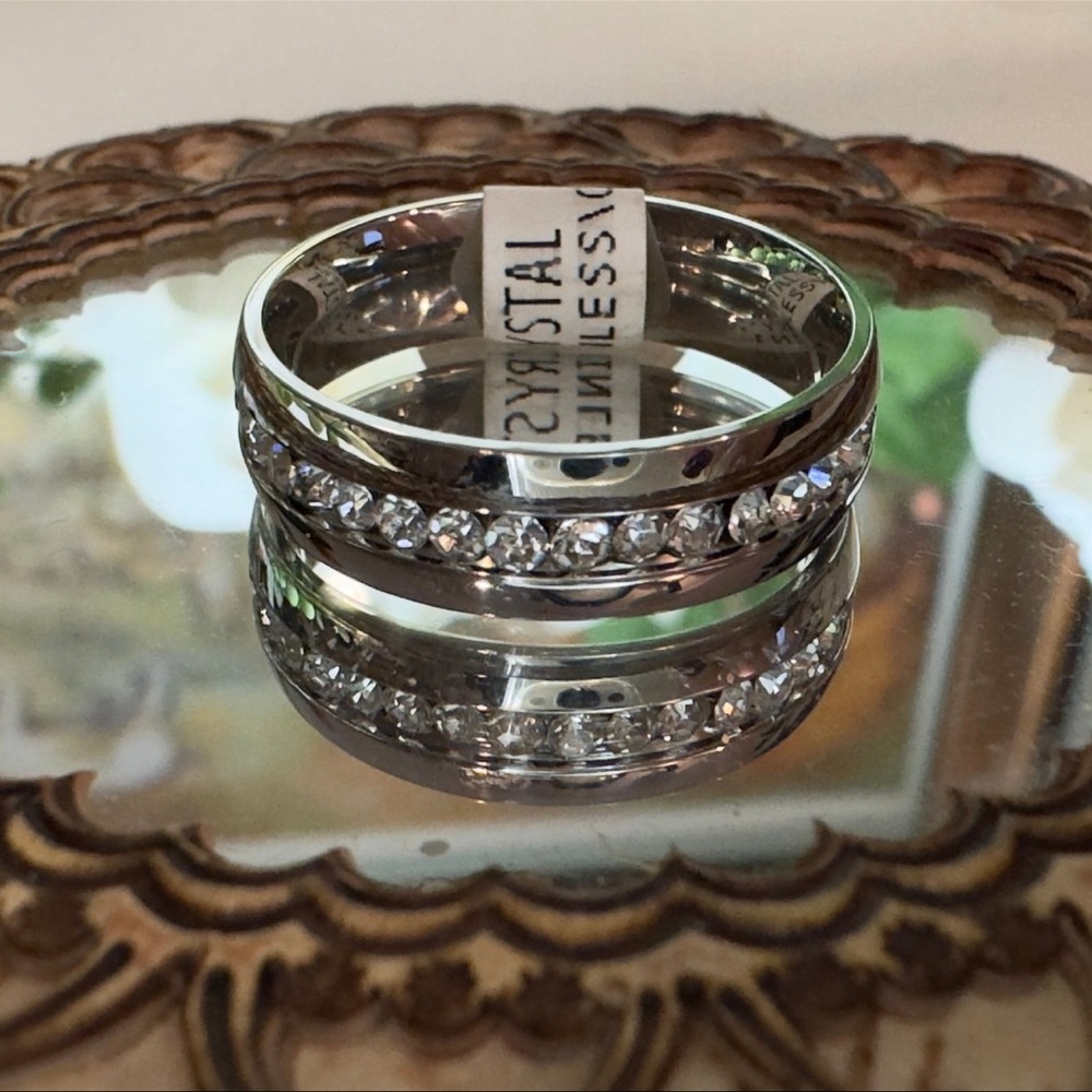 Silver Multi-Band Ring with Sparkling Gemstones